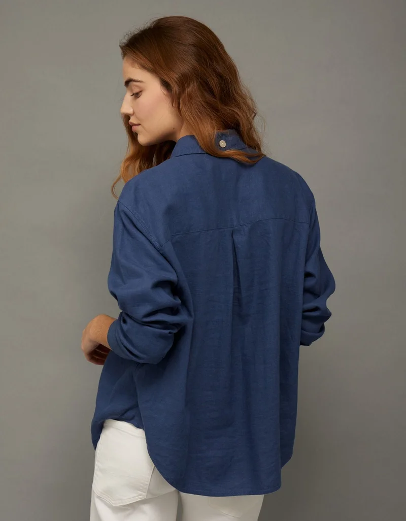 American Eagle AE Oversized Linen-Blend Button-Up Shirt